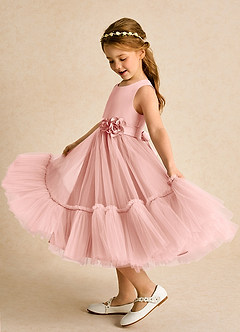Azazie Miracle Flower Girl Dresses Rosette A-Line Bow Matte Satin Dress image1