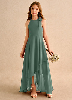 Azazie Boop Girls Formal Flower Girl Dresses Eucalyptus A-Line Bow Chiffon Dress image4