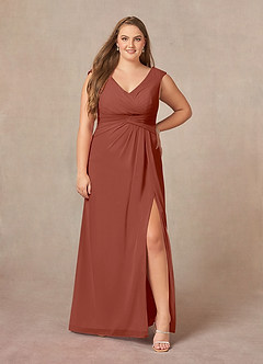 Azazie Sally Final Sale Auburn A-Line V-Neck Pleated Chiffon Dress image6