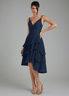 Azazie Rosa Bridesmaid Dresses Dark Navy A-Line Pleated Chiffon Dress image1
