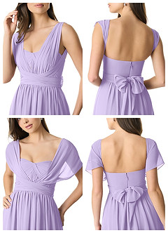 Azazie Olani Bridesmaid Dresses Lilac A-Line Off the Shoulder Chiffon Convertible Dress image9