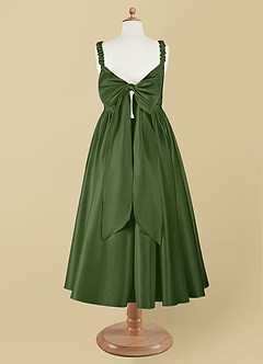 Azazie Cutie Pie Robe Demoiselle D'honneur Fillette Robe Trapèze en Mat Satiné Plissée Olive image8