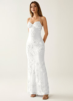 Nasasiya White Stretch Lace Opne Back Party Dress image5