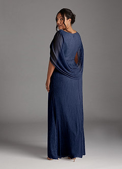 Azazie Paige Mother of the Bride Dresses Dark Navy Sheath Pleated Cape Metallic Mesh Dress image7