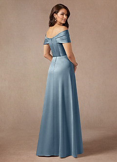 Azazie Amelia Mother of the Bride Dresses Dusty Blue A-Line Off the Shoulder Stretch Satin Dress image2