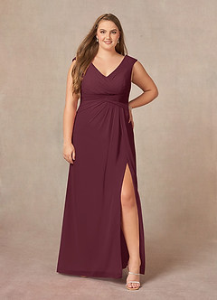 Azazie Sally Mother of the Bride Dresses Cabernet A-Line V-Neck Pleated Chiffon Dress image6