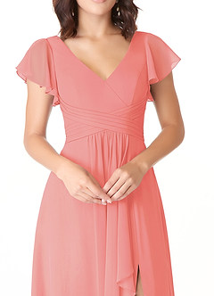 Azazie Omari Bridesmaid Dresses Coral A-Line Chiffon Dress image5