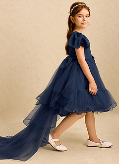 Azazie Cocoa Abiti da Ragazza di Fiori Abito Principessa in Tulle Plissettato Marino Scuro image4