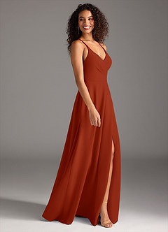 Azazie Davis Bridesmaid Dresses Rust A-Line Pleated Stretch Crepe Dress image5