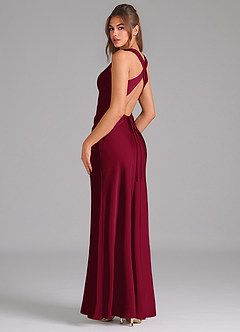 Azazie Evadne Bridesmaid Dresses Burgundy A-Line Pleated Stretch Satin Dress image5