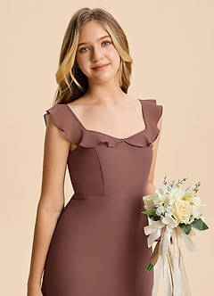 Azazie Cindy Junior Espresso A-Line Ruched Chiffon Dress image6