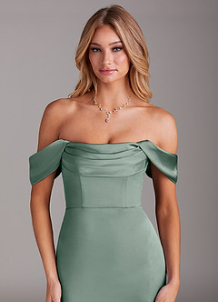 Azazie Saige Vestidos de damas de honor Vestido de Salvia Plateada de Satén Elástico de Corte Recto con Vestidos sin tirantes image7