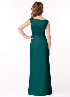 Azazie Sadia Junior Peacock A-Line Pleated Stretch Satin Dress image3