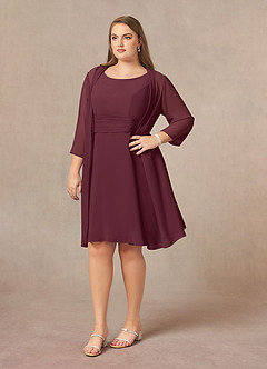 Azazie Shirley Mère de la mariée Robes Robe Trapèze en Mousseline de soie Plissé Scoop Cabernet image10