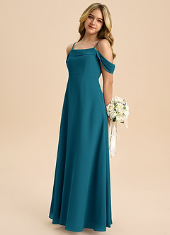 Azazie Anselie Junior Ink Blue A-Line Off the Shoulder Chiffon Dress image5