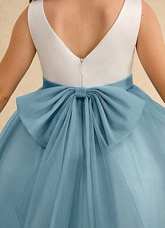 Azazie Rene Flower Girl Dresses Ivory Moody Blue A-Line Bow Tulle Dress image7
