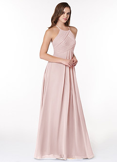 Azazie Ginger Bridesmaid Dresses Blushing Pink A-Line Halter Pleated Chiffon Dress image1