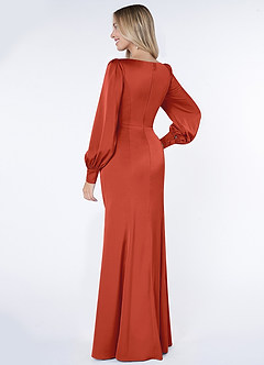 Azazie Raye Brautjungfernkleider Meerjungfrau-Linie Langarm Stretch-Satin Kleid Rost image4