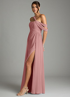Azazie Kassandra Bridesmaid Dresses Dusty Rose A-Line Off the Shoulder Chiffon Dress image4