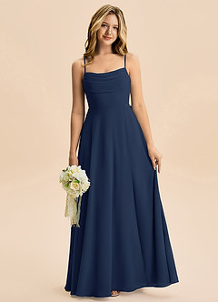 Azazie Bear Junior Dark Navy A-Line Pleated Chiffon Dress image1