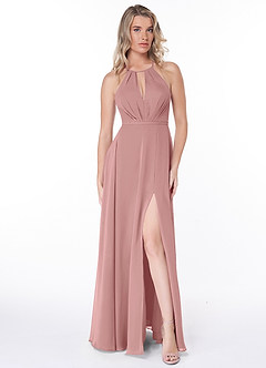 Azazie Evalleen Bridesmaid Dresses Dusty Rose A-Line Pleated Chiffon Dress image2
