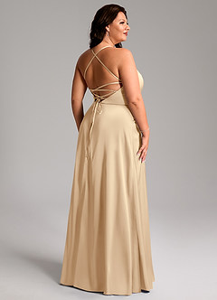 Azazie Mei Brudtärnklänningar Klänning av A-Line i Stretch Satin V-ringning Champagne image11