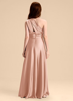 Azazie Charlize Junior Robe Trapèze en Satin extensible Plissée Or Rose image2