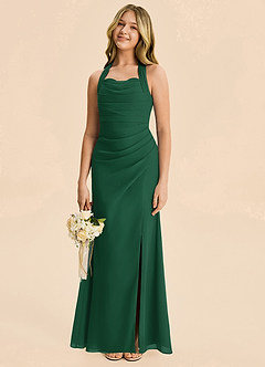 Azazie Destiny Junior Dark Green Sheath Ruched Chiffon Dress image1