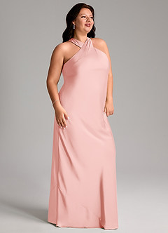 Azazie Doretta Bridesmaid Dresses Powder Pink Mermaid Pleated Stretch Satin Dress image9