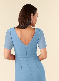 Azazie Marianne vestidos de madre de la novia Vestido de Azul Acero de Gasa de Recto con Cuello en V plisado image6