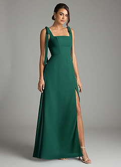 Azazie Debra Bridesmaid Dresses Emerald A-Line with Pockets Chiffon Convertible Dress image1