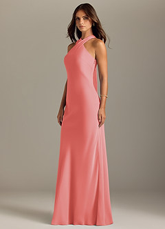Azazie Doretta Bridesmaid Dresses Coral Mermaid Pleated Chiffon Dress image4