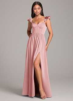 Azazie Denisse Robes de demoiselle d'honneur Robe Trapèze en Satin extensible Rayé Rose Poudré image1