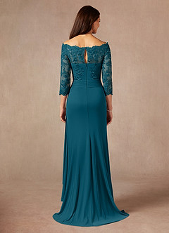 Azazie Rhonda Mother of the Bride Dresses Ink Blue Mermaid Off the Shoulder Mesh Dress image2