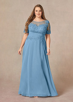 Azazie Raissa Mother of the Bride Dresses Steel Blue A-Line Lace Chiffon Dress image12