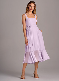Azazie Deb Bridesmaid Dresses Frosted Lilac A-Line with Pockets Chiffon Convertible Dress image4