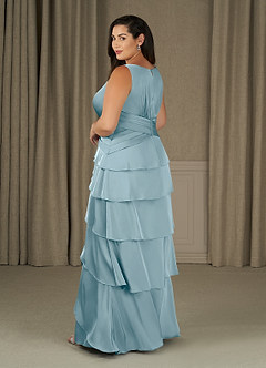 Azazie Viola Mother of the Bride Dresses Moody Blue A-Line Pleated Stretch Satin Dress image8