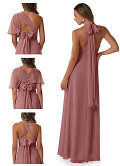 Azazie Fifi Vestidos de damas de honor Vestido de Rosa Del Desierto de Gasa de Corte En A Convertible con Sin tirantes image8