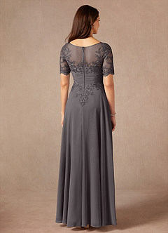 Azazie Raissa Mother of the Bride Dresses Steel Grey A-Line Lace Chiffon Dress image2