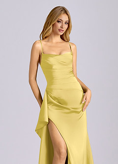 Azazie Sarai Bridesmaid Dresses Canary Sheath Corset Stretch Satin Dress image4