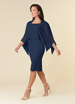 Azazie Maryam Mother of the Bride Dresses Dark Navy Sheath Lace Chiffon Dress image2