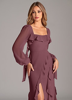 Azazie Candice Bridesmaid Dresses Sangria A-Line Long Sleeve Chiffon Dress image7