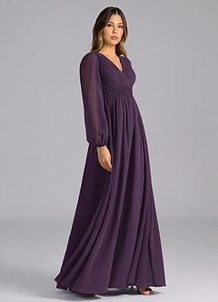 Azazie Palerma Bridesmaid Dresses Plum A-Line Long Sleeve Chiffon Dress image5