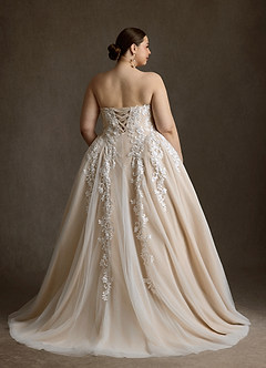 Azazie Sonnet Wedding Dresses Diamond White Champagne Ball-Gown Strapless Lace Dress image2