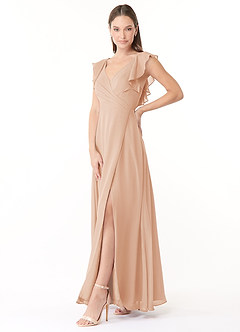 Azazie Yoko Bridesmaid Dresses English Rose A-Line Ruched Chiffon Dress image5