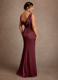 Azazie Baltimore Mother of the Bride Dresses Cabernet A-Line Pleated Stretch Satin Dress image2