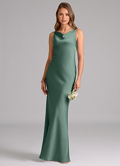 Azazie Allettie Bridesmaid Dresses Eucalyptus Mermaid Stretch Satin Dress image1