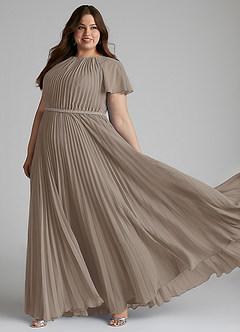 Azazie Kara Modest Bridesmaid Dresses A-Line Pleated Chiffon Floor-Length Dress image10