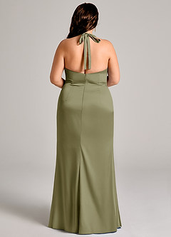 Azazie Valerie Vestidos de damas de honor Vestido de Pistacho de Satén Elástico de Corte Sirena con Plisado image6
