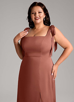 Azazie Frostine Vestidos de damas de honor Vestido de Castaño de Satén Elástico de Corte en A con Lazo image10